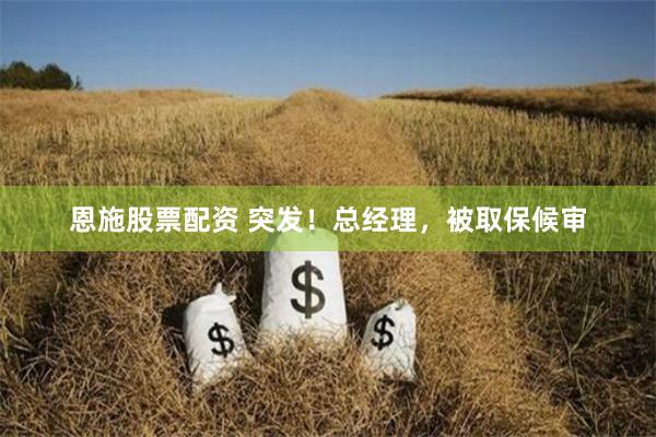 恩施股票配资 突发！总经理，被取保候审